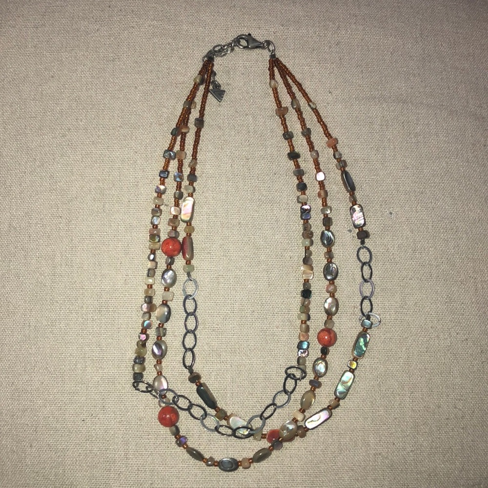 Silpada Red Coral Abalone Sterling Silver Necklace